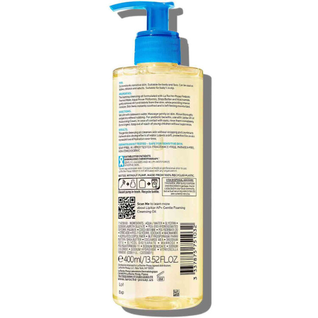 lipikar ap aceite limpiador espumoso suave aceite limpiador hidratante para cuerpo y rostro para piel seca a muy seca