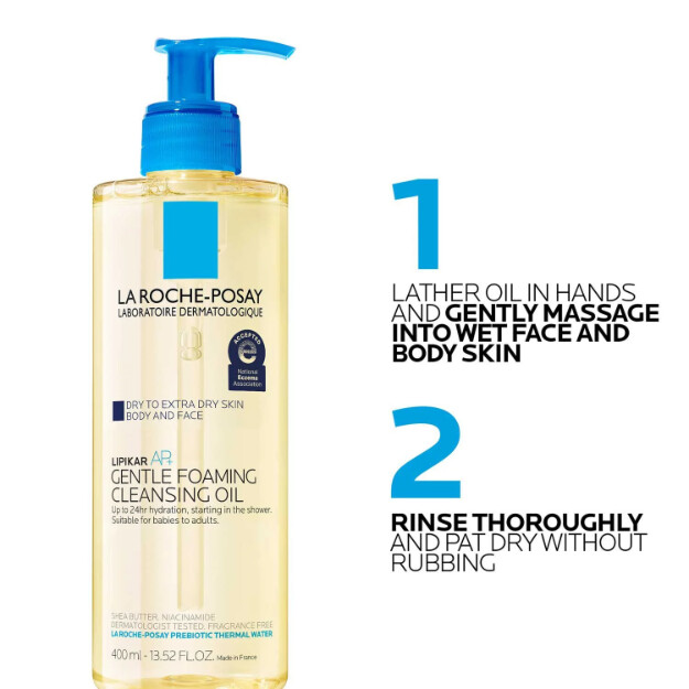 lipikar ap aceite limpiador espumoso suave aceite limpiador hidratante para cuerpo y rostro para piel seca a muy seca