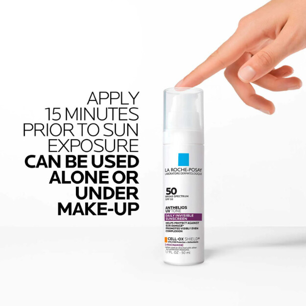 protector solar invisible anthelios uv tone spf 50 protección solar invisible spf 50 con niacinamida para unificar el tono de la piel y corregir la hiperpigmentación