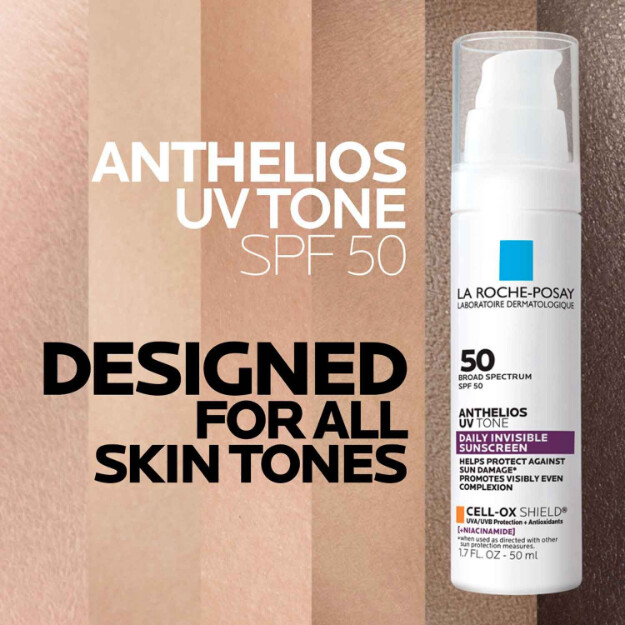 protector solar invisible anthelios uv tone spf 50 protección solar invisible spf 50 con niacinamida para unificar el tono de la piel y corregir la hiperpigmentación