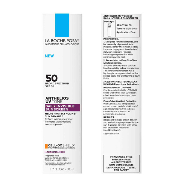 protector solar invisible anthelios uv tone spf 50 protección solar invisible spf 50 con niacinamida para unificar el tono de la piel y corregir la hiperpigmentación