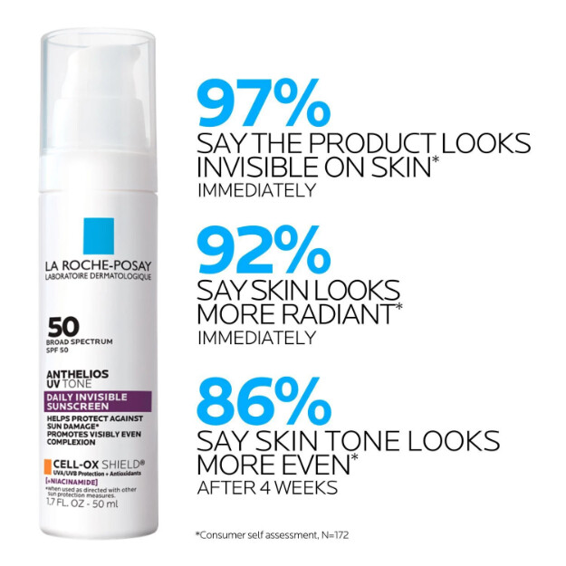 protector solar invisible anthelios uv tone spf 50 protección solar invisible spf 50 con niacinamida para unificar el tono de la piel y corregir la hiperpigmentación