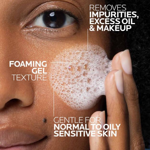 toleriane gel limpiador facial espumoso purificante clínicamente probado recomendado por dermatólogos. gel limpiador facial para piel normal a grasa.