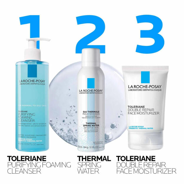 toleriane gel limpiador facial espumoso purificante clínicamente probado recomendado por dermatólogos. gel limpiador facial para piel normal a grasa.