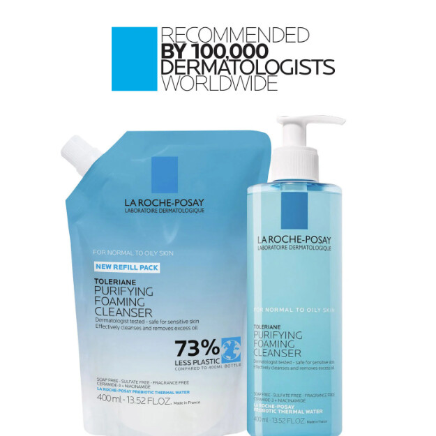 toleriane gel limpiador facial espumoso purificante clínicamente probado recomendado por dermatólogos. gel limpiador facial para piel normal a grasa.