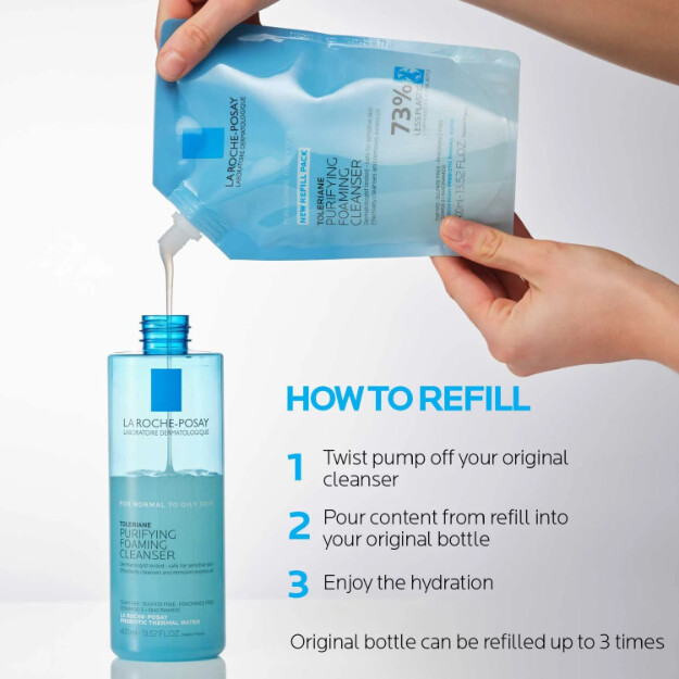 toleriane gel limpiador facial espumoso purificante clínicamente probado recomendado por dermatólogos. gel limpiador facial para piel normal a grasa.