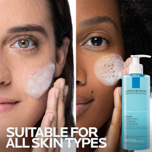 toleriane gel limpiador facial espumoso purificante clínicamente probado recomendado por dermatólogos. gel limpiador facial para piel normal a grasa.